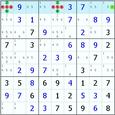 Sudoku - Direct Hidden Pair Row