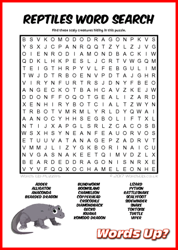 Reptiles Word Search - Free Printable PDF