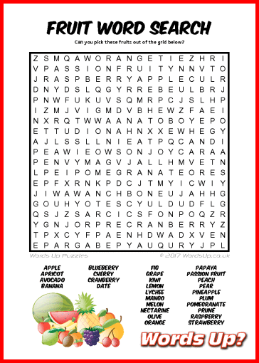 Fruit Word Search - Free Printable PDF