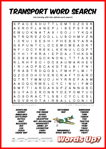 Transport Word Search - Free Printable PDF