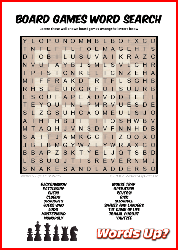 Board Games Word Search - Free Printable PDF