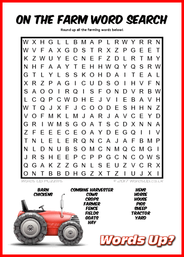 On the Farm Word Search - Free Printable PDF