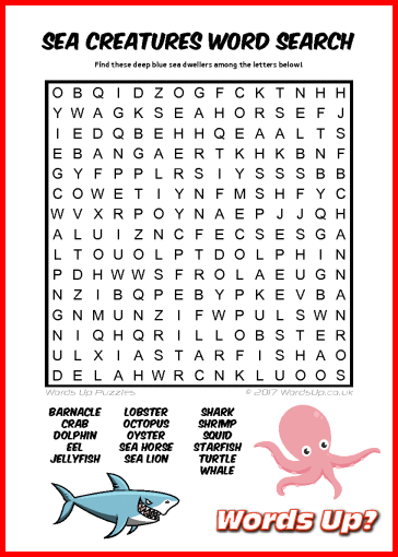 Sea Creatures Word Search - Free Printable PDF