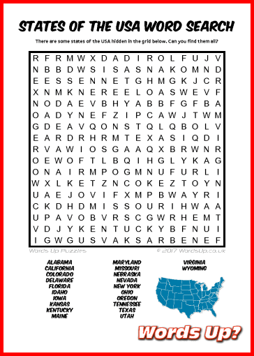 States of the USA Word Search - Free Printable PDF