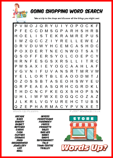 Going Shopping Word Search - Free Printable PDF