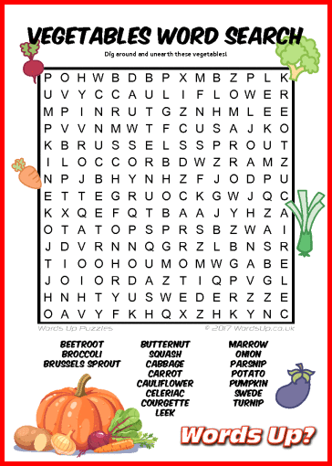 Vegetables Word Search - Free Printable PDF