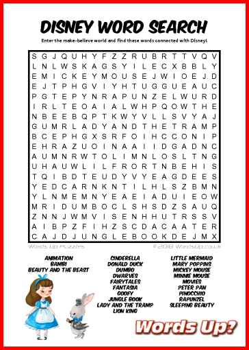 Disney Word Search - Free Printable PDF