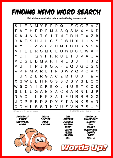 Finding Nemo Word Search - Free Printable PDF