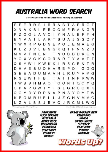Australia Word Search Puzzle #60