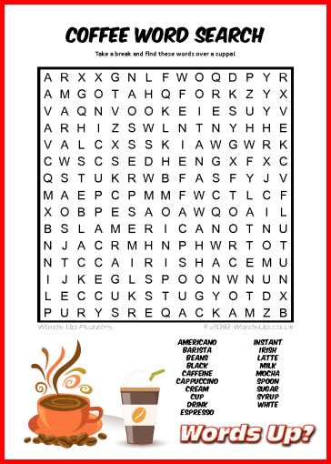 Coffee Word Search - Free Printable PDF