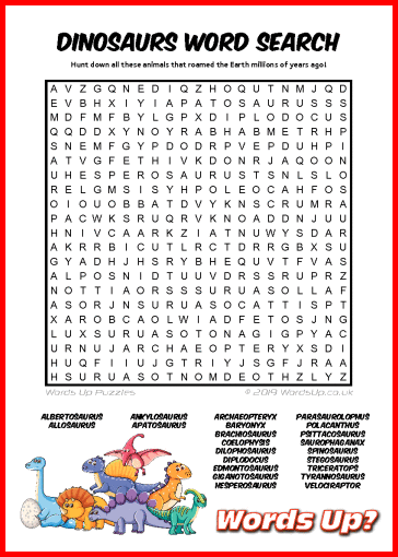 Dinosaurs Word Search - Free Printable PDF