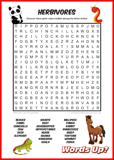 Herbivores Word Search - Free Printable PDF