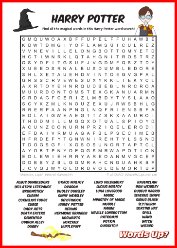 Harry Potter Word Search - Free Printable PDF