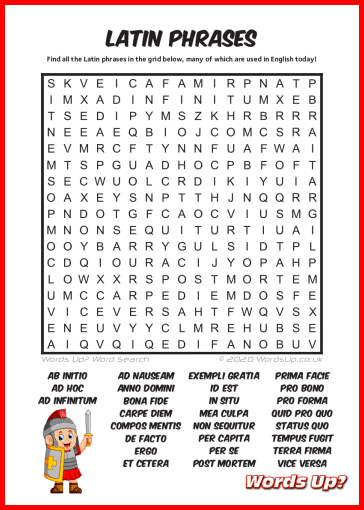 Latin Phrases Word Search - Free Printable PDF