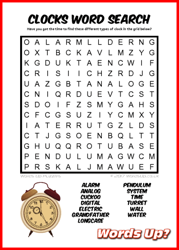 Clocks Word Search Puzzle #9